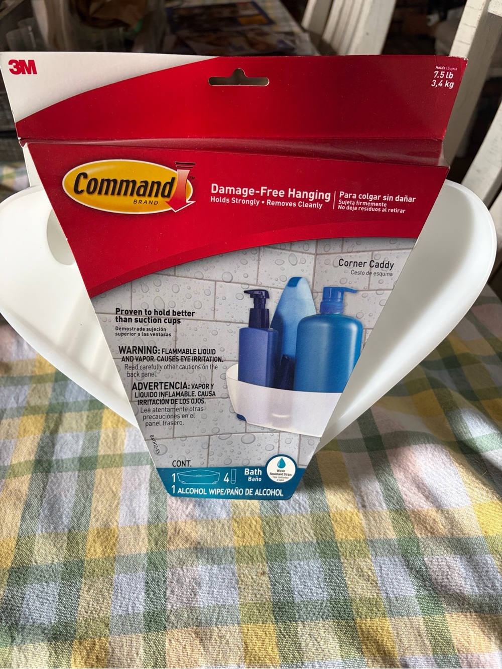 Commando White Bath Corner Caddy with Red Packaging Accent